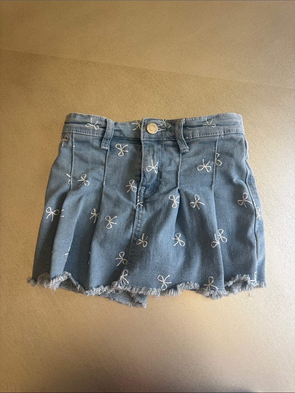 Girls Blue Denim Skirt with White Bow Embroidery